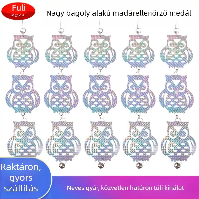 Kertdekoráció madárriasztóként, lézeres reflexiós fólia, nagy macskafej, függő