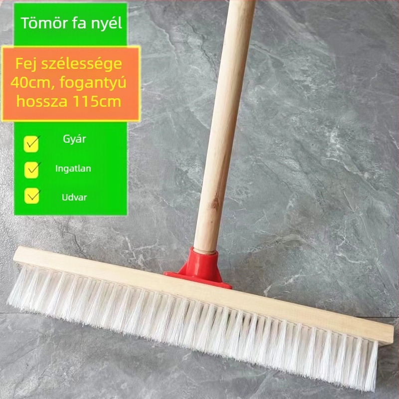 Fa fogantyújú padlótisztító kefe, merev sörtékkel, hosszú nyél, csempére és betonra, mészkőlerakódások eltávolítására