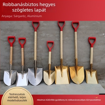 Robbanásbiztos, szikrámentes ipari lapát alumíniumötvözetből – négyszögletes és hegyes formájú ásók, nagy és kicsi méretek