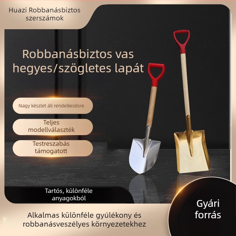 Robbanásbiztos, szikrámentes ipari lapát alumíniumötvözetből – négyszögletes és hegyes formájú ásók, nagy és kicsi méretek