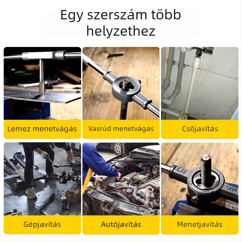 Kézi Tap and Die készlet – Teljes készlet menetkészítéshez, állítható menetvágó kulccsal