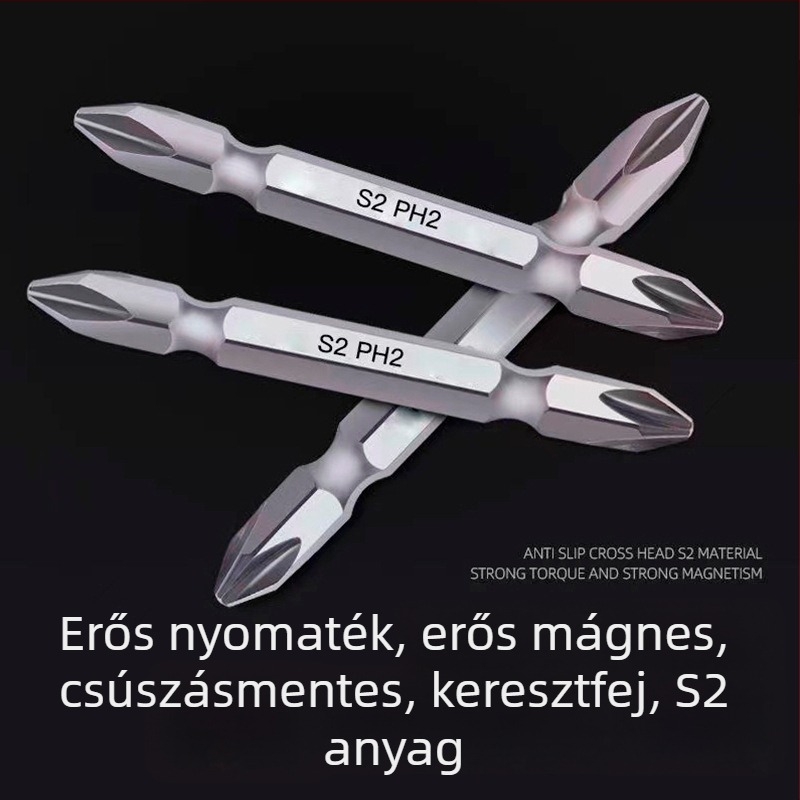 S2 mágneses csavarhúzó bitek készlet elektromos csavarhúzóhoz, rendkívül kemény, hosszított kettős végű Phillips- és egyenes bitek