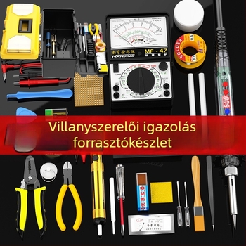 Digitális kijelzős multiméter és állítható hőmérsékletű forrasztópáka készlet otthoni elektronikai javításhoz, eszközkészlet és doboz