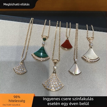 Női fan alakú nyaklánc, VGold bevonattal, kövekkel díszített, fehér gyöngyház és vörös achát, kígyónyaklánc, 41–50 cm