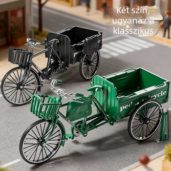 Retro háromkerekű kerékpár modell ötvözetből, dekorációs modell, 1:10 arányban
