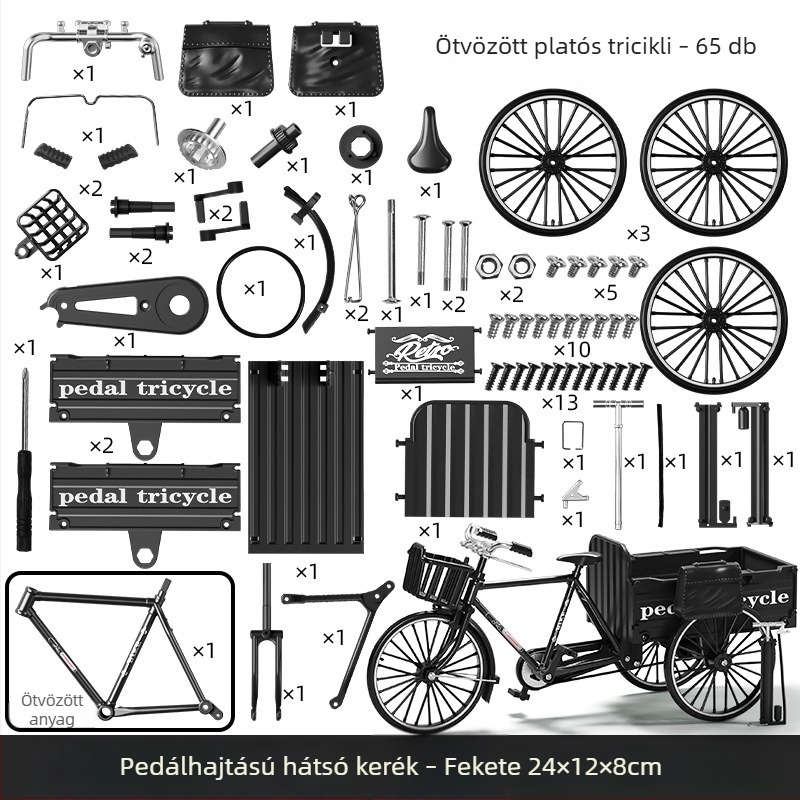 Retro háromkerekű kerékpár modell ötvözetből, dekorációs modell, 1:10 arányban