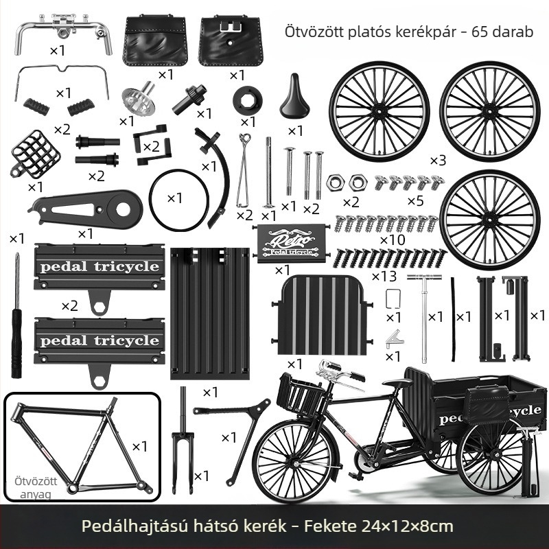 Retro háromkerekű kerékpár modell ötvözetből, dekorációs modell, 1:10 arányban