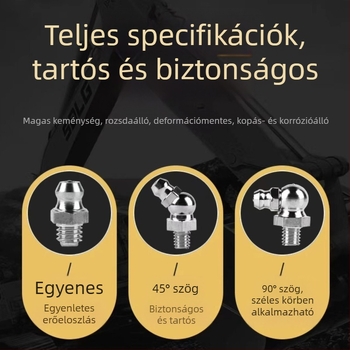 Fém zsírzópisztoly fej készlet exkavátorhoz, egyenes kivitel, M6/M8/M10 kézi zsírzófejek, teljes tartozékkészlet