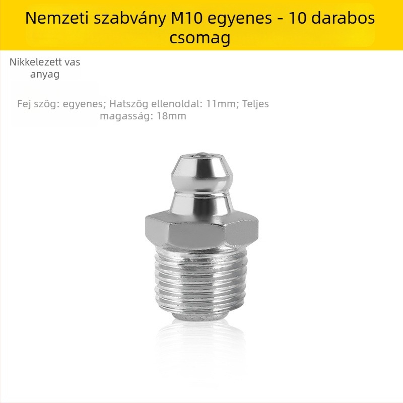 Fém zsírzópisztoly fej készlet exkavátorhoz, egyenes kivitel, M6/M8/M10 kézi zsírzófejek, teljes tartozékkészlet