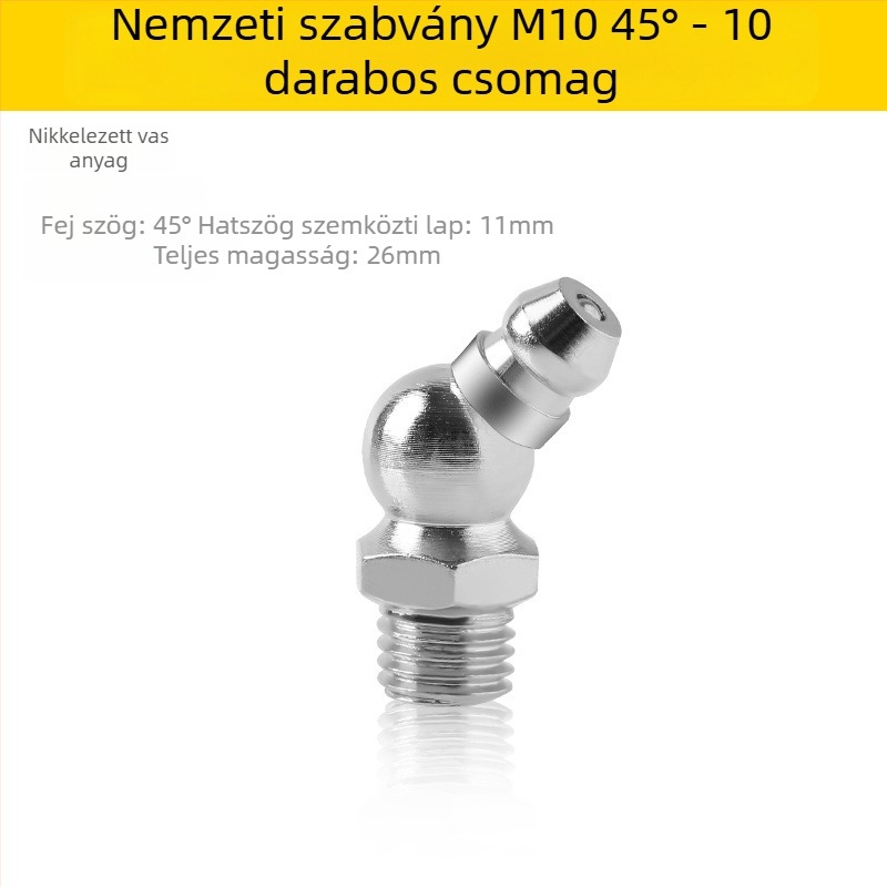 Fém zsírzópisztoly fej készlet exkavátorhoz, egyenes kivitel, M6/M8/M10 kézi zsírzófejek, teljes tartozékkészlet