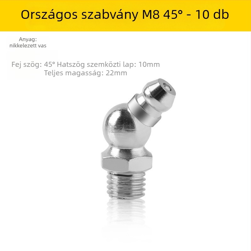 Fém zsírzópisztoly fej készlet exkavátorhoz, egyenes kivitel, M6/M8/M10 kézi zsírzófejek, teljes tartozékkészlet