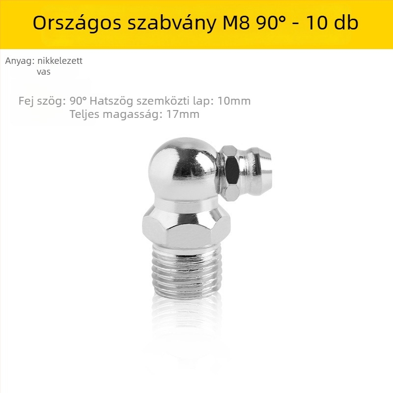 Fém zsírzópisztoly fej készlet exkavátorhoz, egyenes kivitel, M6/M8/M10 kézi zsírzófejek, teljes tartozékkészlet