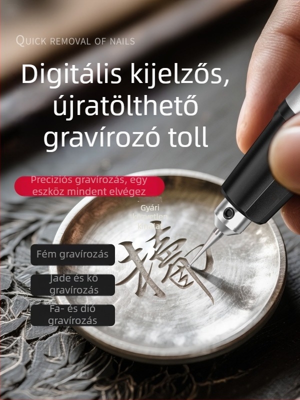Digitális kijelzős elektromos gravíró toll, újratölthető, tojásfaragásra, fára, kőre, jade-re és fémre való gravírozáshoz.