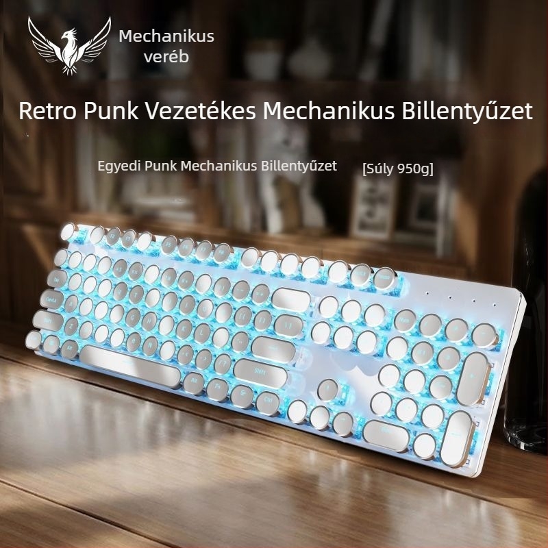 RS6 Mechanikus billentyűzet és egér vezetékes készlet, kék és fekete kapcsolókkal, játékhoz és irodai használatra