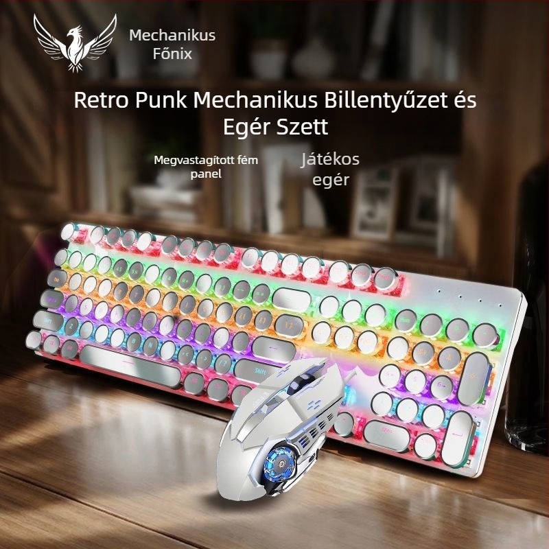 RS6 Mechanikus billentyűzet és egér vezetékes készlet, kék és fekete kapcsolókkal, játékhoz és irodai használatra