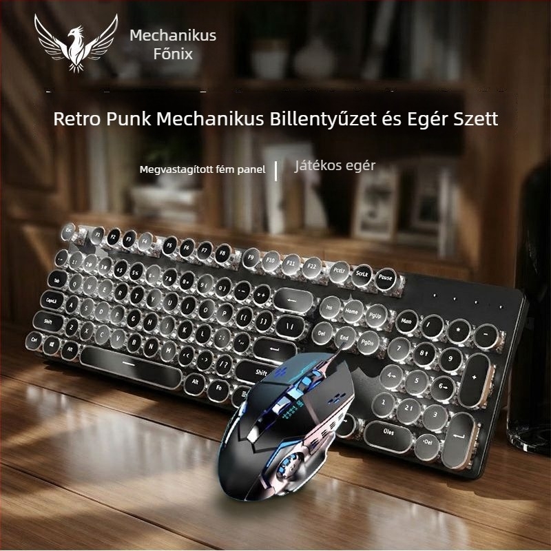 RS6 Mechanikus billentyűzet és egér vezetékes készlet, kék és fekete kapcsolókkal, játékhoz és irodai használatra