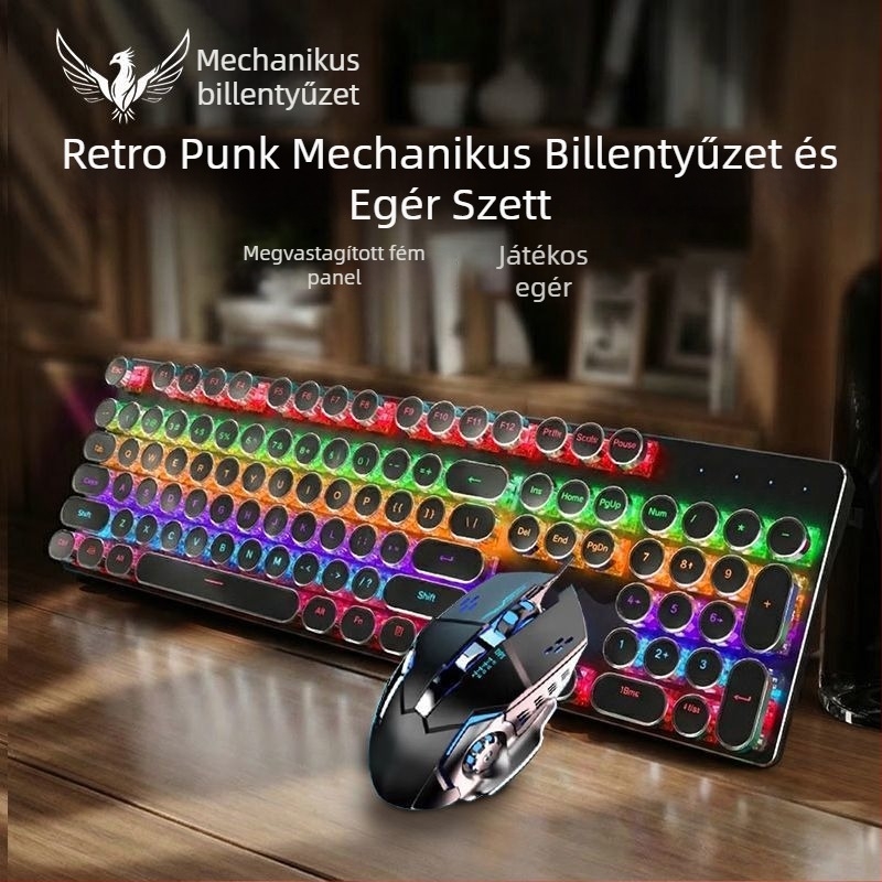 RS6 Mechanikus billentyűzet és egér vezetékes készlet, kék és fekete kapcsolókkal, játékhoz és irodai használatra