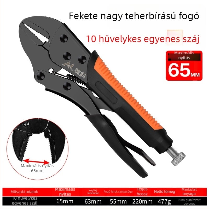 Állítható, nehéz fogó-szorító, ötvözet acélból készült harapófogó fej, 36 mm-es maximális nyitás, faipari felhasználásra