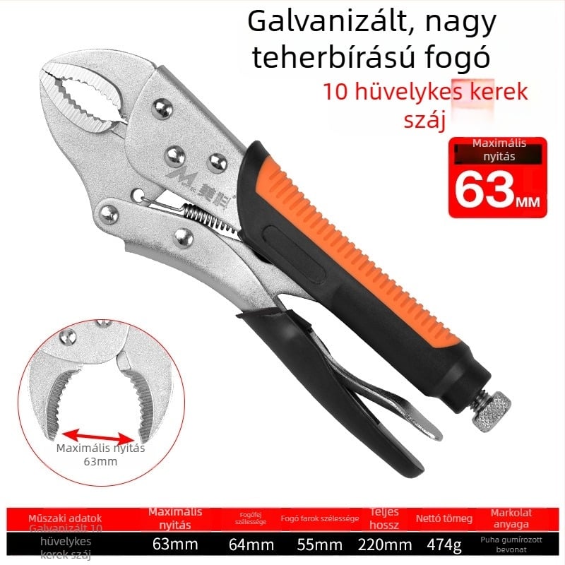 Állítható, nehéz fogó-szorító, ötvözet acélból készült harapófogó fej, 36 mm-es maximális nyitás, faipari felhasználásra