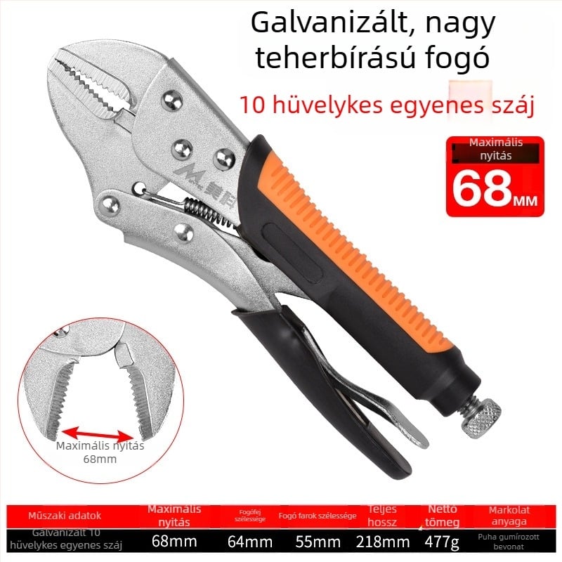 Állítható, nehéz fogó-szorító, ötvözet acélból készült harapófogó fej, 36 mm-es maximális nyitás, faipari felhasználásra