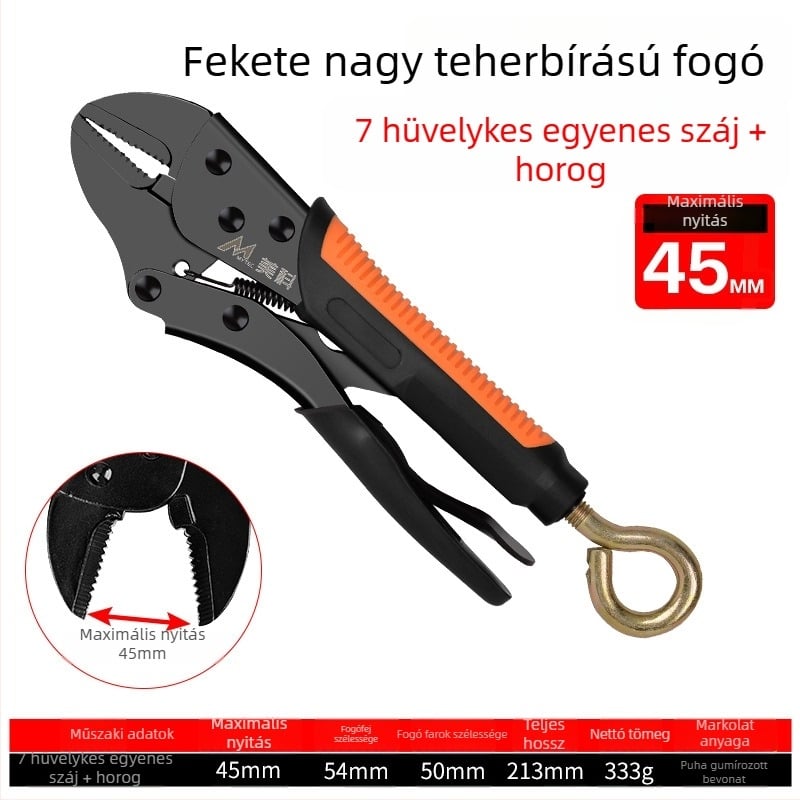 Állítható, nehéz fogó-szorító, ötvözet acélból készült harapófogó fej, 36 mm-es maximális nyitás, faipari felhasználásra