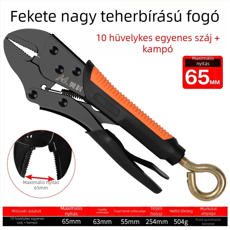 Állítható, nehéz fogó-szorító, ötvözet acélból készült harapófogó fej, 36 mm-es maximális nyitás, faipari felhasználásra