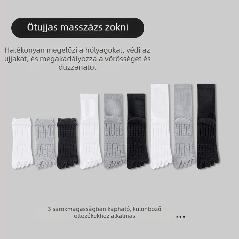 Uniszex ötujjú sportzokni, nyári vékony modell, antibakteriális, nedvszívó, szagtalanító, masszázs talp, különálló ujjak