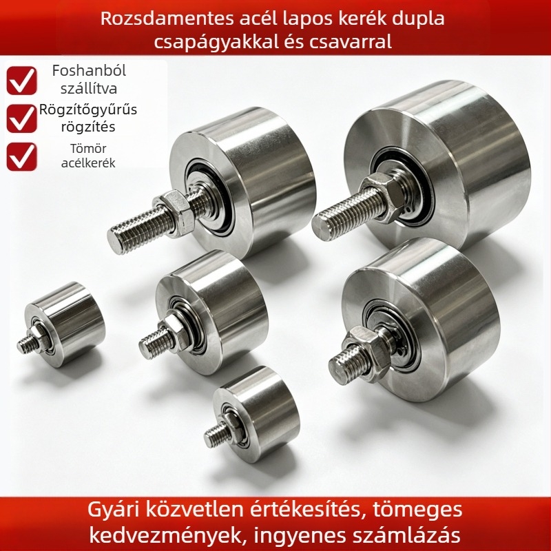Rögzített teherhordó emelő görgő rúddal, rozsdamentes acélból készült sík görgő, vezető görgő, csapágy, szilárd acél sín görgő