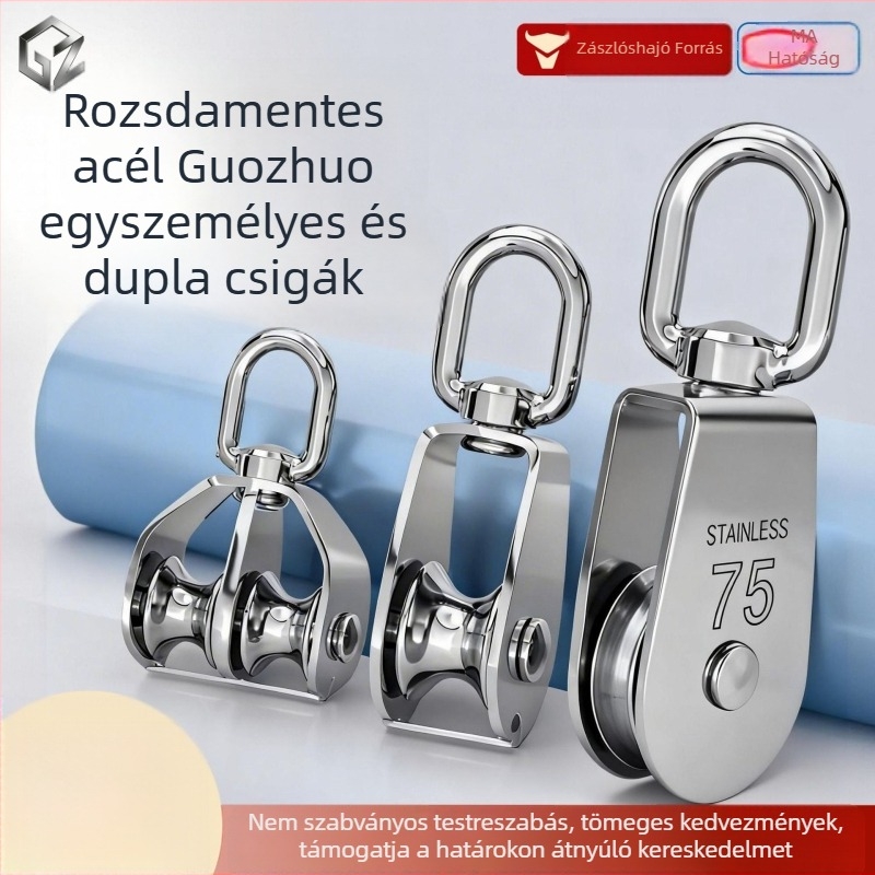304 rozsdamentes acél görgő horgász hálóhoz, tengeri egy-/kettős emelőgyűrűvel, U‑alakú fix görgő acélkábellel