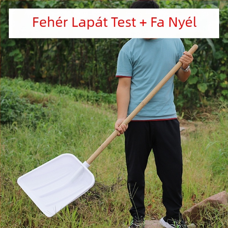 Műanyag üreges lapát erősített földszitával, mogyoró szűrővel, földkeverő kanál és nagy kukoricaszitával; ladikhoz és halhoz való lapát