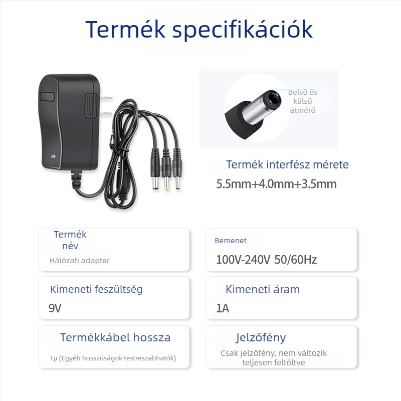 Töltőkábeles adapter por tisztító robothoz, kompatibilis 5V, 8.4V, 12.6V, 18V, 19V, 24V, 25V és 26V