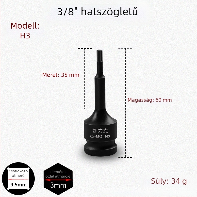 3/8 CR-MO pneumatikus hatszögletű socket készlet ütőkulcshoz