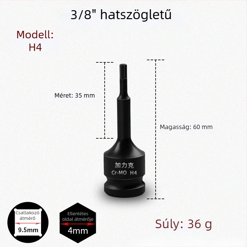 3/8 CR-MO pneumatikus hatszögletű socket készlet ütőkulcshoz