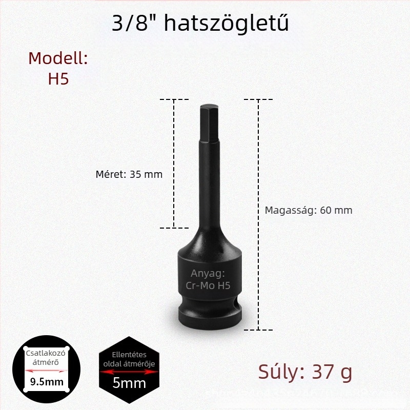 3/8 CR-MO pneumatikus hatszögletű socket készlet ütőkulcshoz