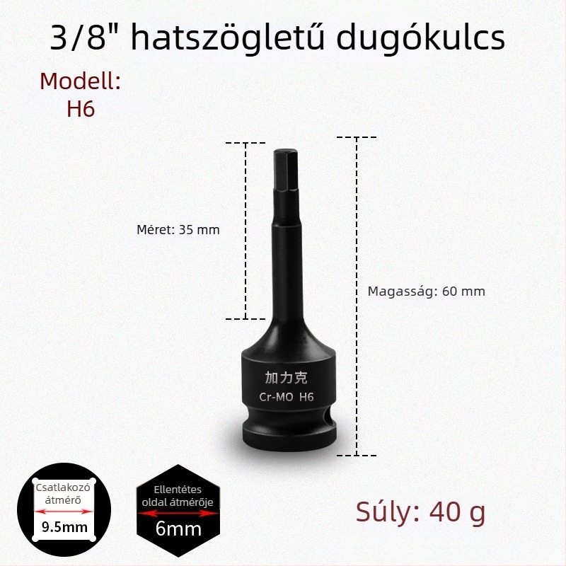 3/8 CR-MO pneumatikus hatszögletű socket készlet ütőkulcshoz