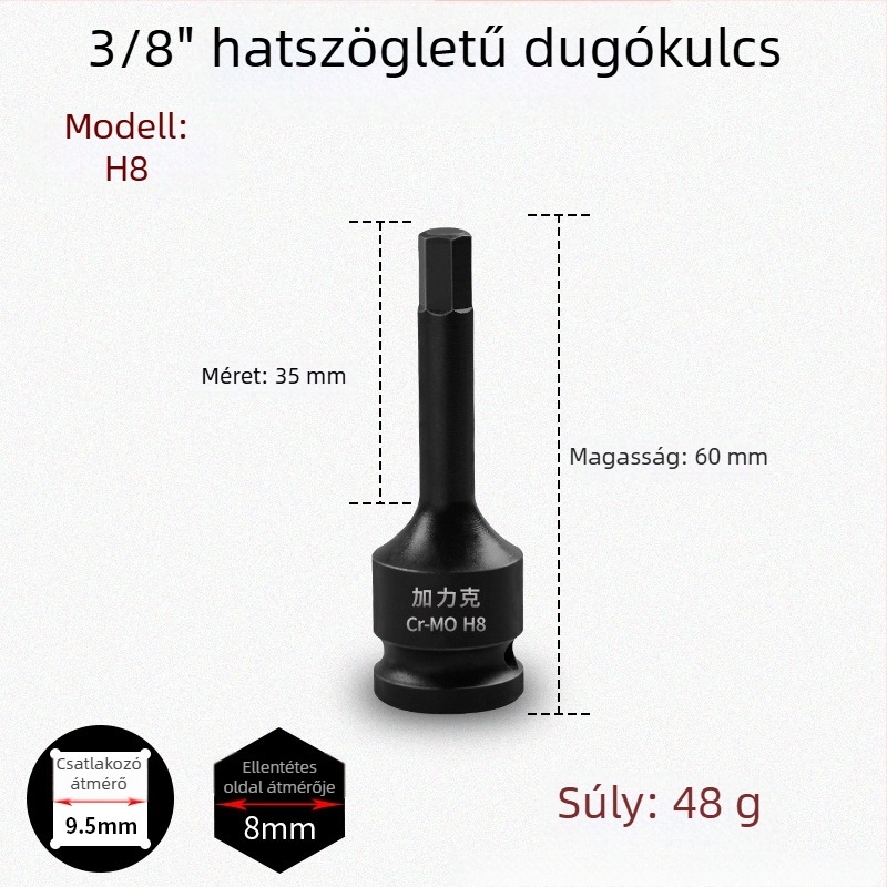 3/8 CR-MO pneumatikus hatszögletű socket készlet ütőkulcshoz