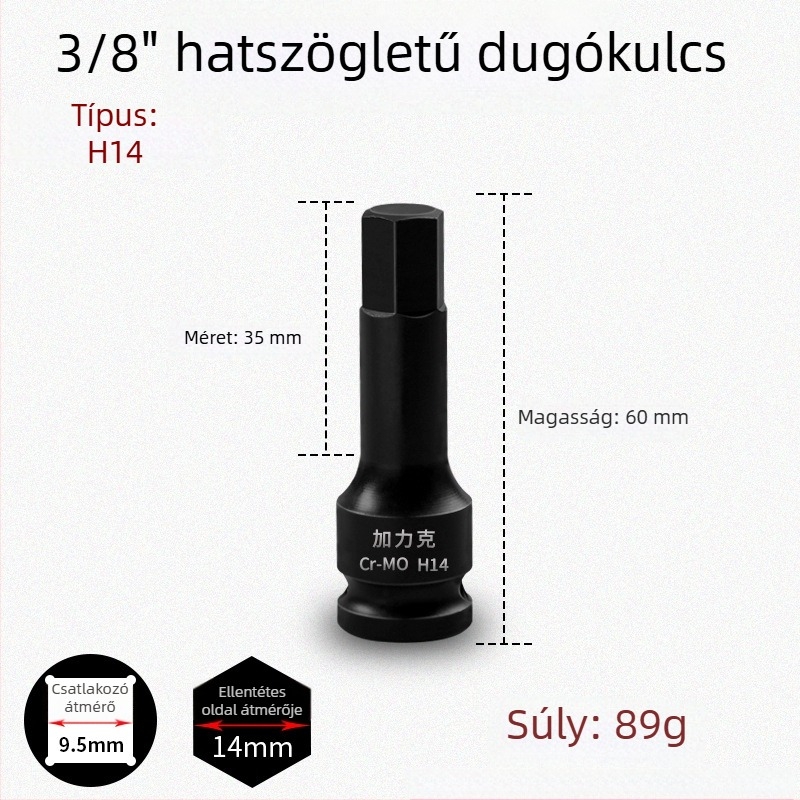 3/8 CR-MO pneumatikus hatszögletű socket készlet ütőkulcshoz