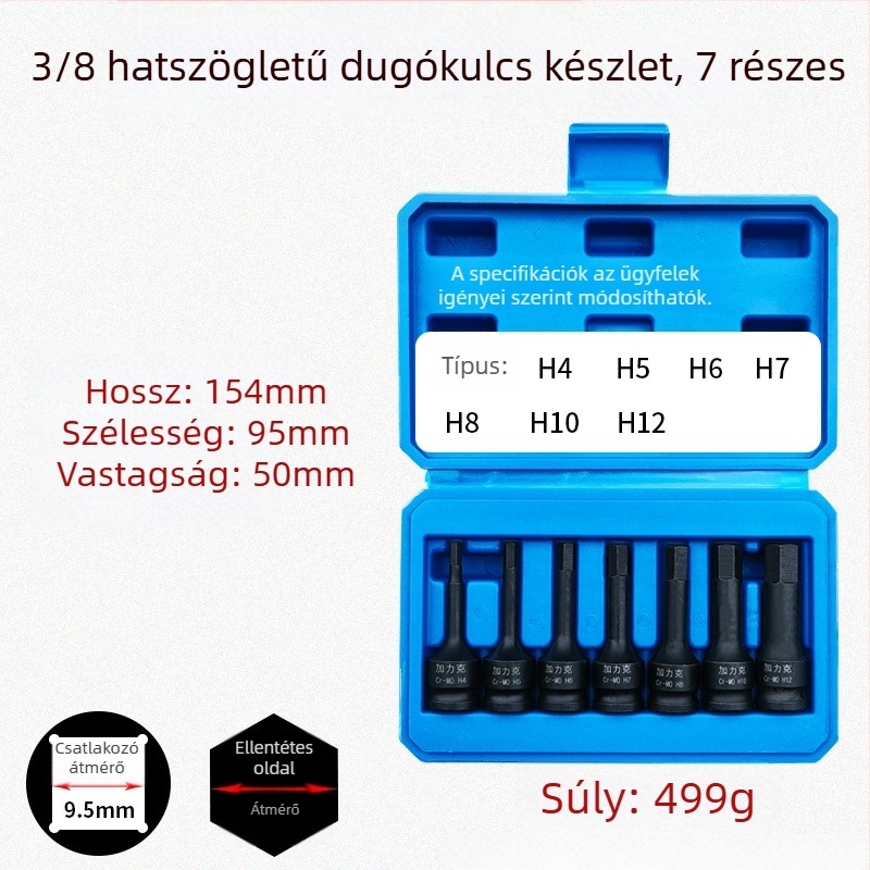 3/8 CR-MO pneumatikus hatszögletű socket készlet ütőkulcshoz