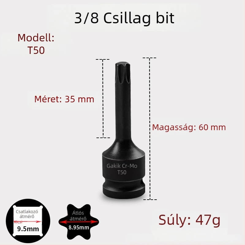 3/8 CR-MO pneumatikus hatszögletű socket készlet ütőkulcshoz
