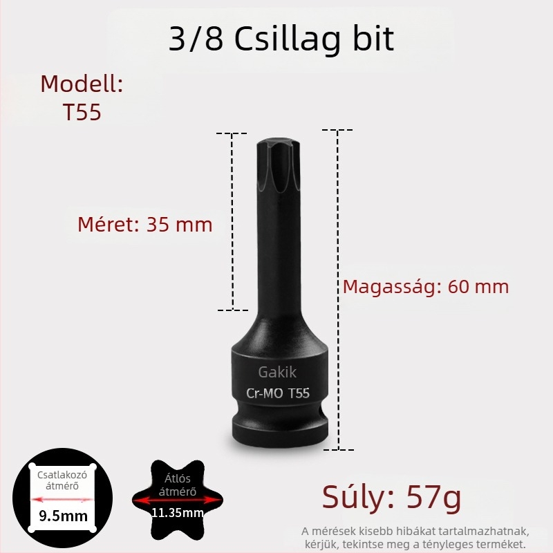 3/8 CR-MO pneumatikus hatszögletű socket készlet ütőkulcshoz