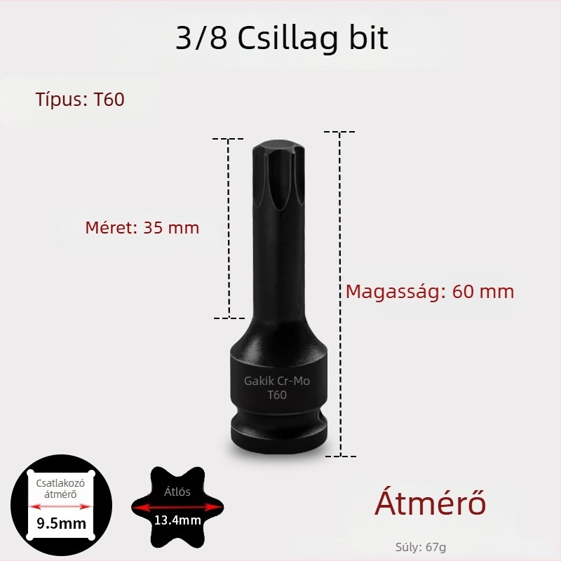 3/8 CR-MO pneumatikus hatszögletű socket készlet ütőkulcshoz