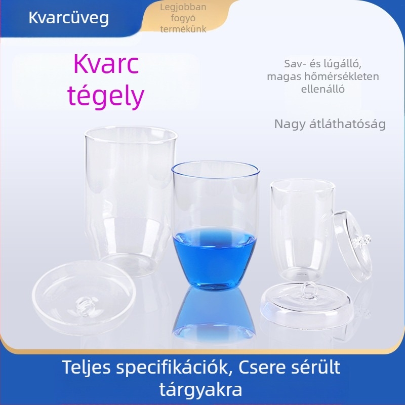Kvarc tégely, magas tisztaságú, ellenáll a magas hőmérsékletnek, 50/100/200/300 ml, átlátszó, sav- és lúgálló 1400°C-ig