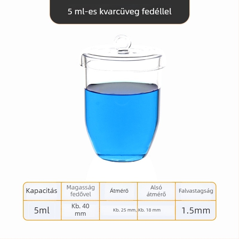 Kvarc tégely, magas tisztaságú, ellenáll a magas hőmérsékletnek, 50/100/200/300 ml, átlátszó, sav- és lúgálló 1400°C-ig