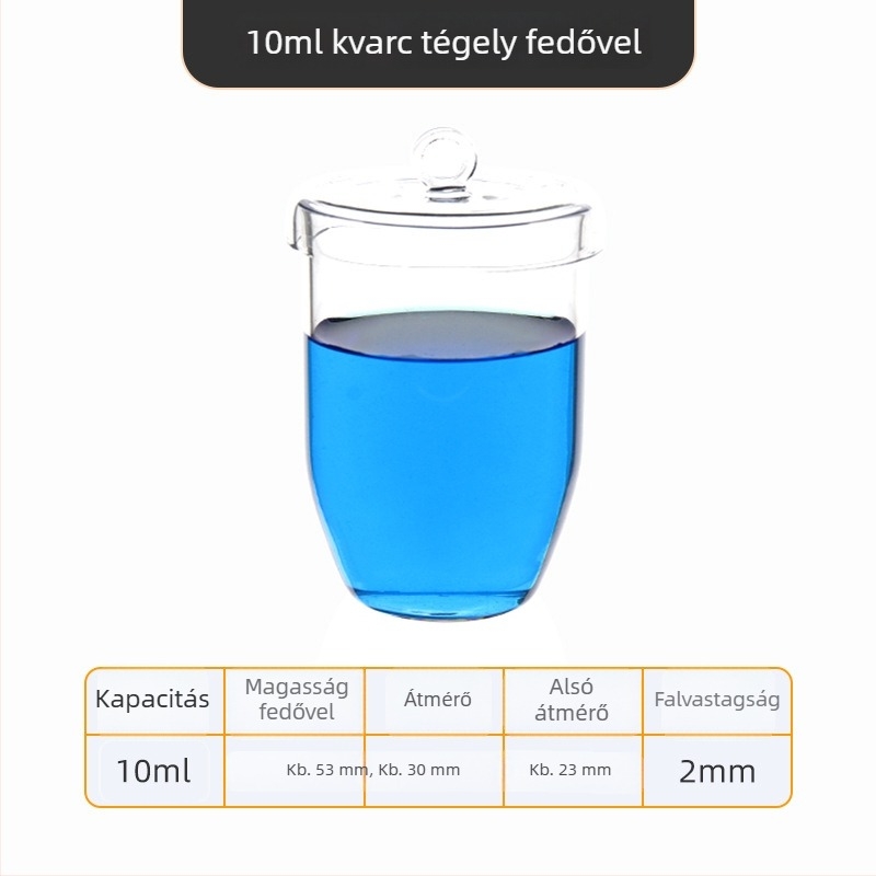 Kvarc tégely, magas tisztaságú, ellenáll a magas hőmérsékletnek, 50/100/200/300 ml, átlátszó, sav- és lúgálló 1400°C-ig