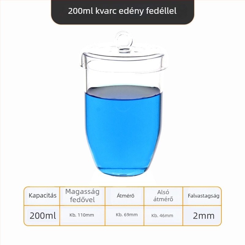 Kvarc tégely, magas tisztaságú, ellenáll a magas hőmérsékletnek, 50/100/200/300 ml, átlátszó, sav- és lúgálló 1400°C-ig