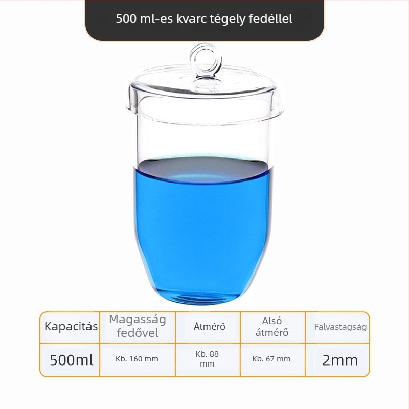 Kvarc tégely, magas tisztaságú, ellenáll a magas hőmérsékletnek, 50/100/200/300 ml, átlátszó, sav- és lúgálló 1400°C-ig