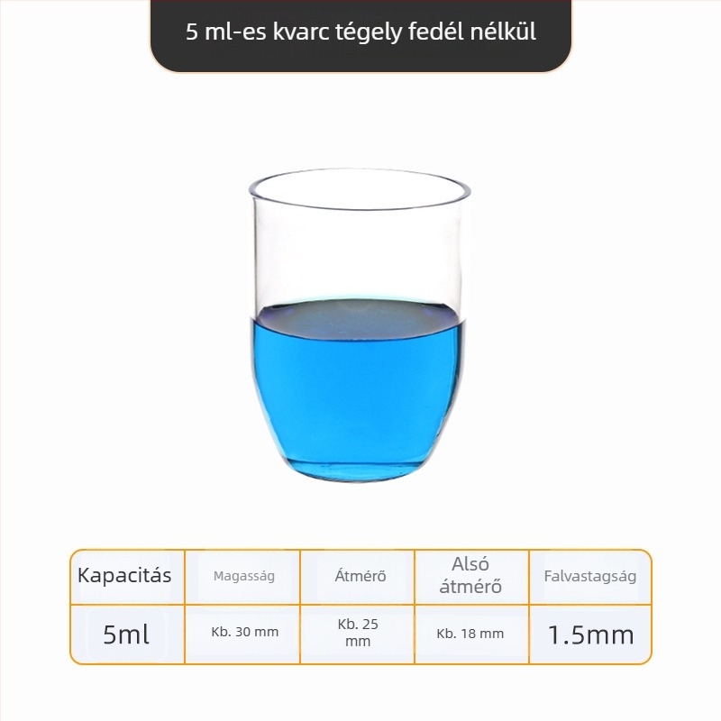 Kvarc tégely, magas tisztaságú, ellenáll a magas hőmérsékletnek, 50/100/200/300 ml, átlátszó, sav- és lúgálló 1400°C-ig