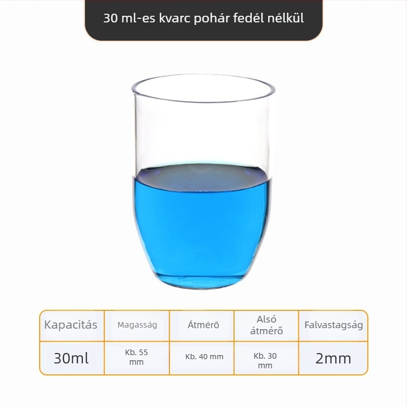 Kvarc tégely, magas tisztaságú, ellenáll a magas hőmérsékletnek, 50/100/200/300 ml, átlátszó, sav- és lúgálló 1400°C-ig