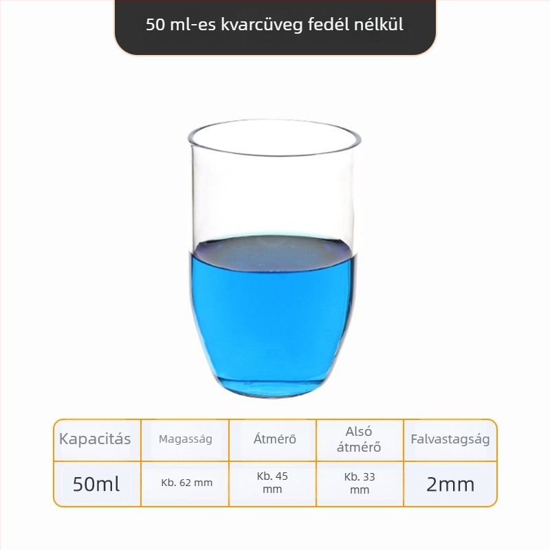 Kvarc tégely, magas tisztaságú, ellenáll a magas hőmérsékletnek, 50/100/200/300 ml, átlátszó, sav- és lúgálló 1400°C-ig