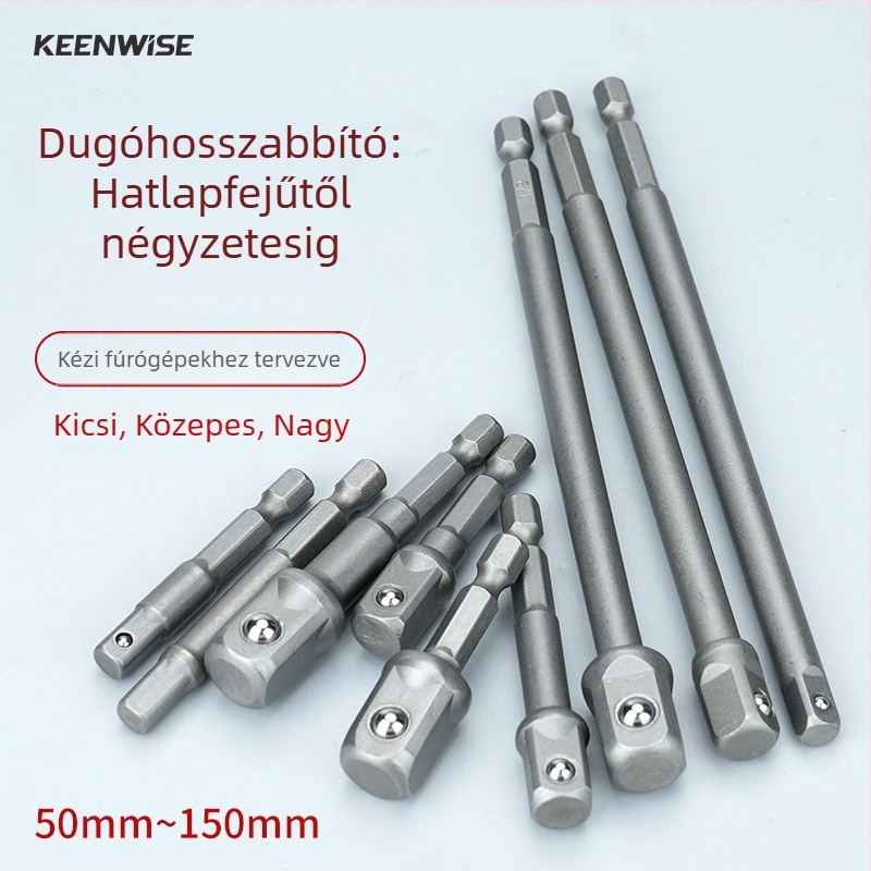 Hexagonális felfogató és négyszögletes hajtáshoz adapter hüvely fúróhoz és ütvefúróhoz, összekötő rúd, 6,3 mm